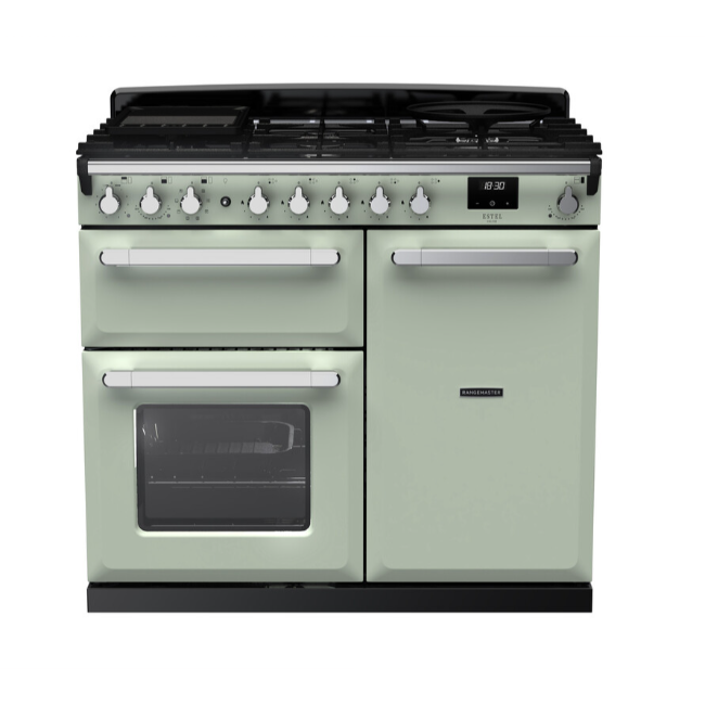 Rangemaster Estel Deluxe 100 Dual Fuel Range Cooker - Mint & Chrome | ESDL100DFPMNT-CM1