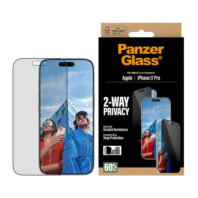 Panzer 2-Way Privacy Screen Protector iPhone 17 Pro | Ultra Wide Fit | PG25586 Panzer 2-Way Privacy Screen Protector iPhone 17 Pro | Ultra Wide Fit | PG25586