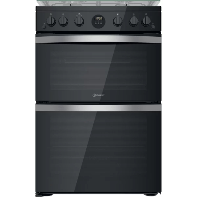 Indesit 60cm Gas Cooker with 4 Burner Hob in Black | ID67G0MCB/UK - Image 1 Indesit 60cm Gas Cooker with 4 Burner Hob in Black | ID67G0MCB/UK - Image 1