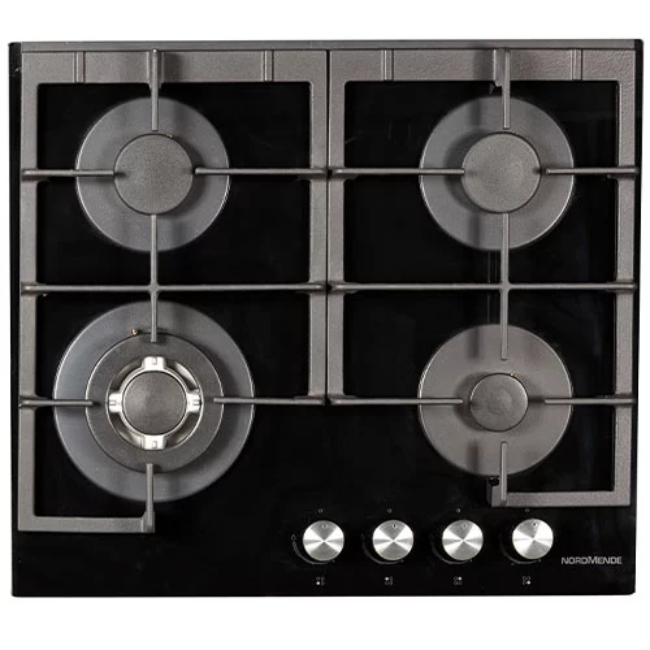 Nordmende 60cm 4 x Burner Gas Hob Cast Iron Pan Supports - Black | HGX603BGL