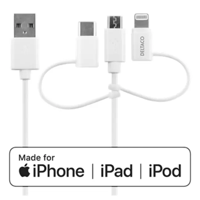 Deltaco Universal Charger Cable | 1m | IPLH441 - Image 2 Deltaco Universal Charger Cable | 1m | IPLH441 - Image 2
