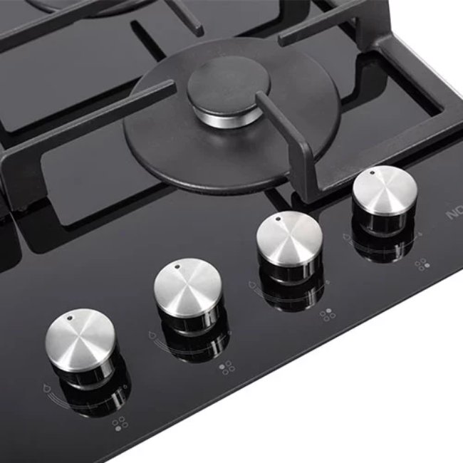Nordmende 60cm 4 x Burner Gas Hob Cast Iron Pan Supports - Black | HGX603BGL - Image 2