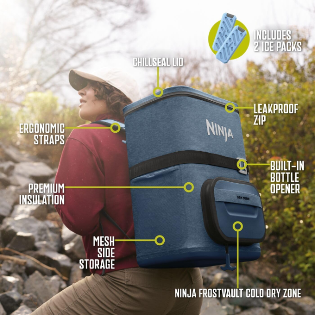 Ninja FrostVault Go 23L 36-Can Backpack Soft Cooler | Lakeshore Blue | FF136EUUKNV - Image 6