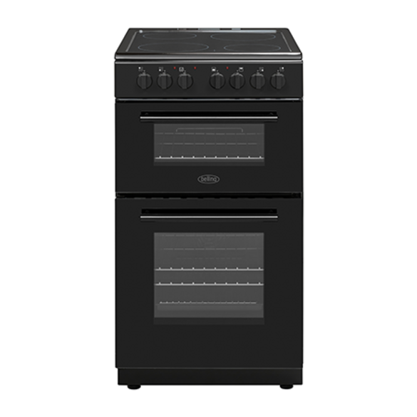 Belling 50cm Electric Cooker Double Oven with Ceramic Hob - Black | BFSE52DOCBK Belling 50cm Electric Cooker Double Oven with Ceramic Hob - Black | BFSE52DOCBK