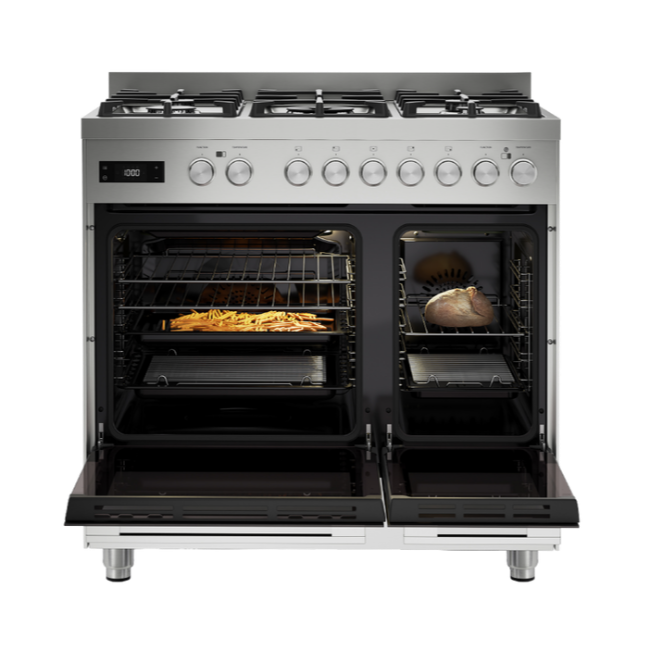 Fisher & Paykel 90cm Series 7 Contemporary Dual Fuel 5 Burner Freestanding Cooker - Steel | OR90L7DBGFX2 - Image 7