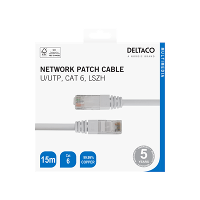 Deltaco Cat 6 Network Cable - 15m | TP615VR Deltaco Cat 6 Network Cable - 15m | TP615VR
