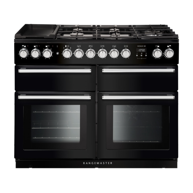 Rangemaster Nexus SE 110 Dual Fuel - Black with Chrome Trim | NEXSE110DFFBL-C