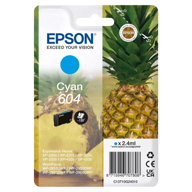 Epson 604 Pineapple Individual Ink | Cyan | T10G24010 Epson 604 Pineapple Individual Ink | Cyan | T10G24010