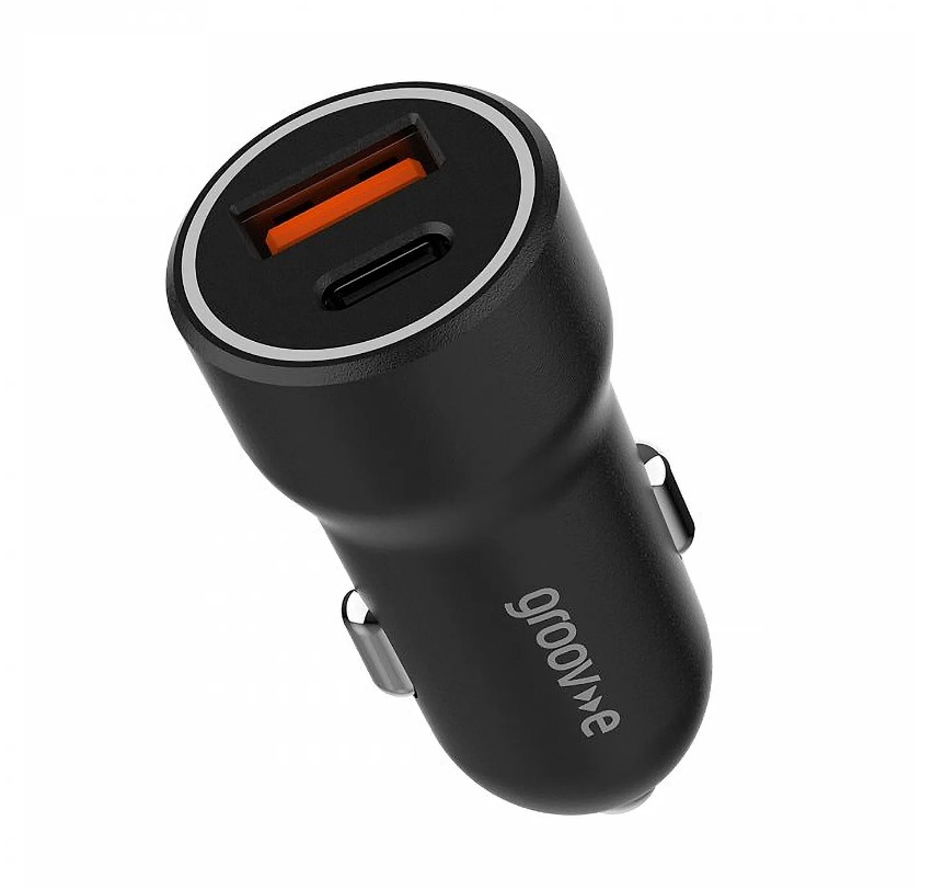 Groove 20W Dual USB-C & USB-A Car Charger | GVMA124BK Groove 20W Dual USB-C & USB-A Car Charger | GVMA124BK