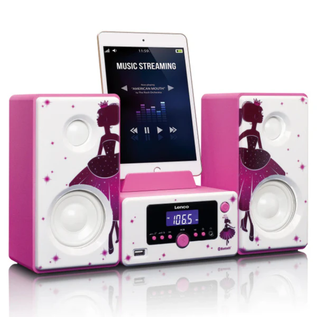 Lenco Micro Music System | FM Radio, Bluetooth, USB & AUX | Pink | MC-020PRINCESS - Image 2