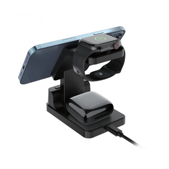 Groove 4-in-1 Wireless Charging Station with Alarm Clock | Black | GVWC09 - Image 2