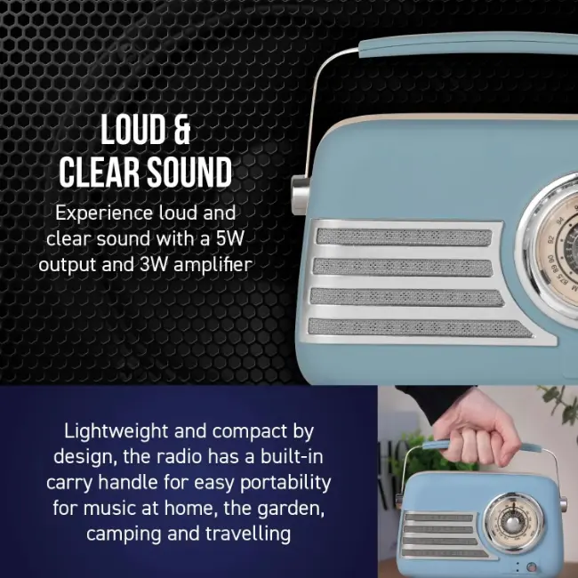 iTek Portable Bluetooth Retro FM Radio | Blue | I60028BLU - Image 5