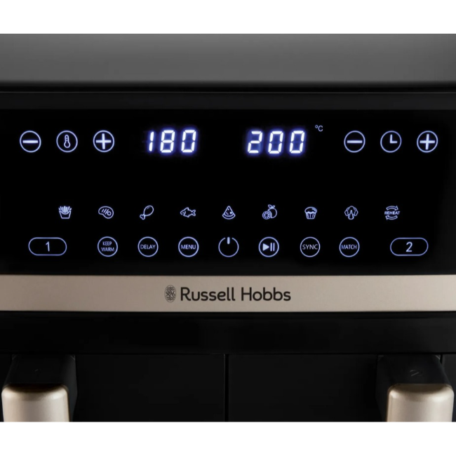 Russell Hobbs Air Fryer 9ltr Dual Basket | Black & Champagne | 27680 - Image 4