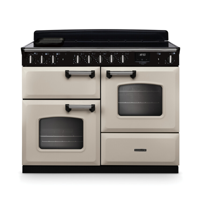 Rangemaster Classic Deluxe 110 Induction Range Cooker - Pale Cream with Chrome Trim | CLDLO110EIPPCRCM1