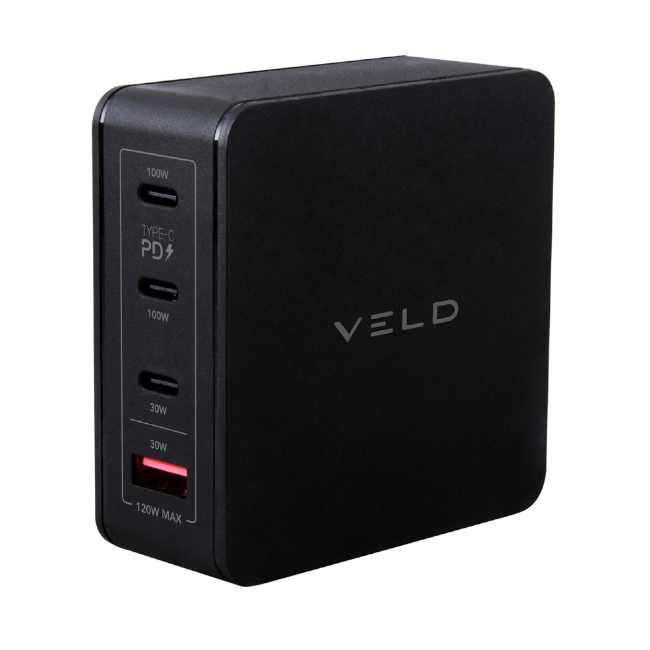 VELD Super Fast GaN Charger - 120W - 4 Port & Laptop | VDG120MB VELD Super Fast GaN Charger - 120W - 4 Port & Laptop | VDG120MB