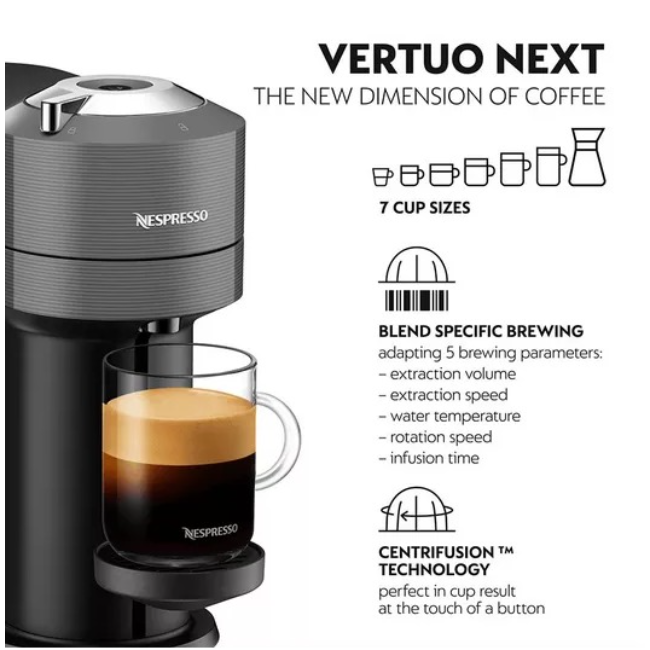 DeLonghi Vertuo Next Nespresso with Aeroccino Milk Frother | Grey | ENV120.GYAE - Image 2