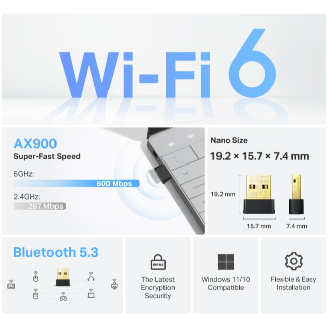 TP-Link AX900 Nano Wi-Fi 6 Bluetooth 5.3 USB Adapter | ARCHERTX10UBNANO - Image 3