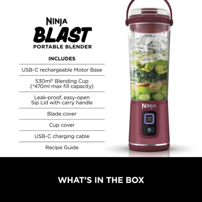 Ninja Blast Cordless Portable Blender | Cranberry | BC151UKCR - Image 7