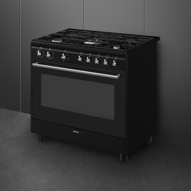 Smeg 90cm Dual Fuel Range Cooker - Black | CX91GMBL - Image 4