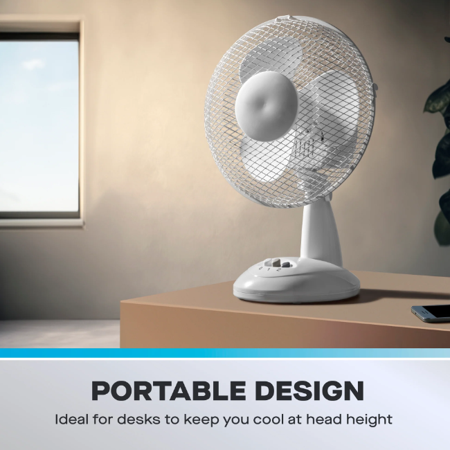 Daewoo 9" Oscillating Desk Fan | White | 823493 - Image 4