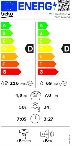 Beko 7kg/4kg 1400 Spin Washer Dryer in White | WDER7440421W - Image 2