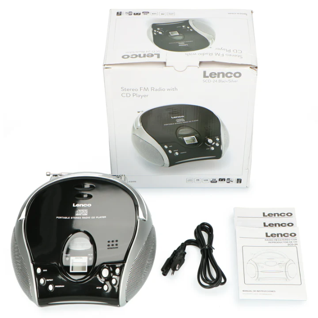 Lenco Portable FM Radio With Cd Player | Black & Silver | SCD-24-BLACK - Image 2
