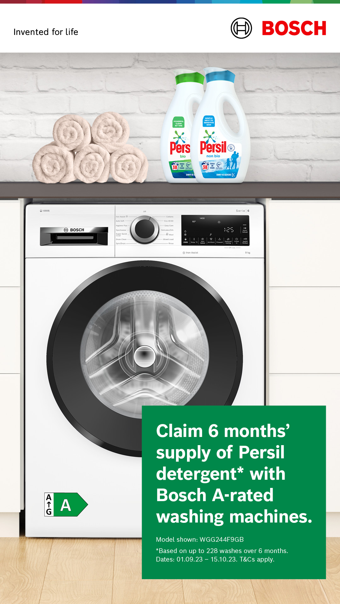Claim 6 months supply of Persil detergent with selected Bosch A-rated Washing Machines