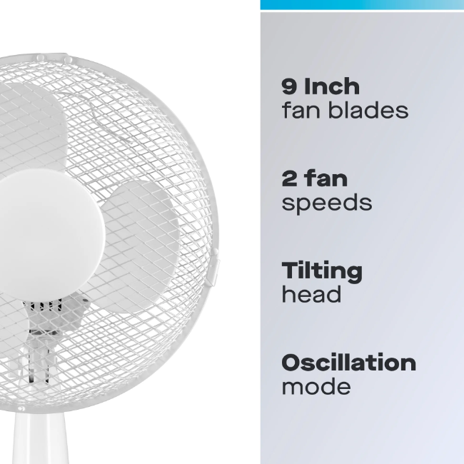 Daewoo 9" Oscillating Desk Fan | White | 823493 - Image 2