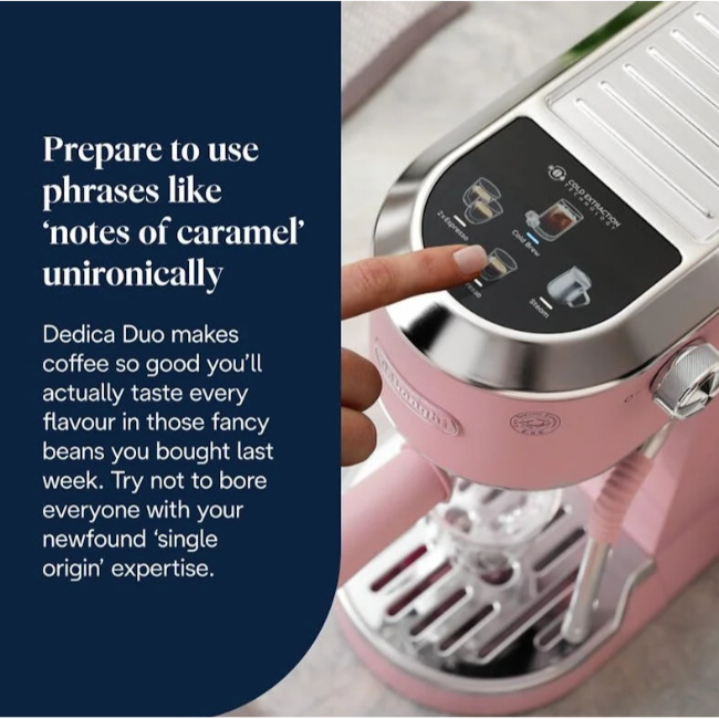 DeLonghi Dedica Duo Coffee Machine | Pink | EC890.PK - Image 2