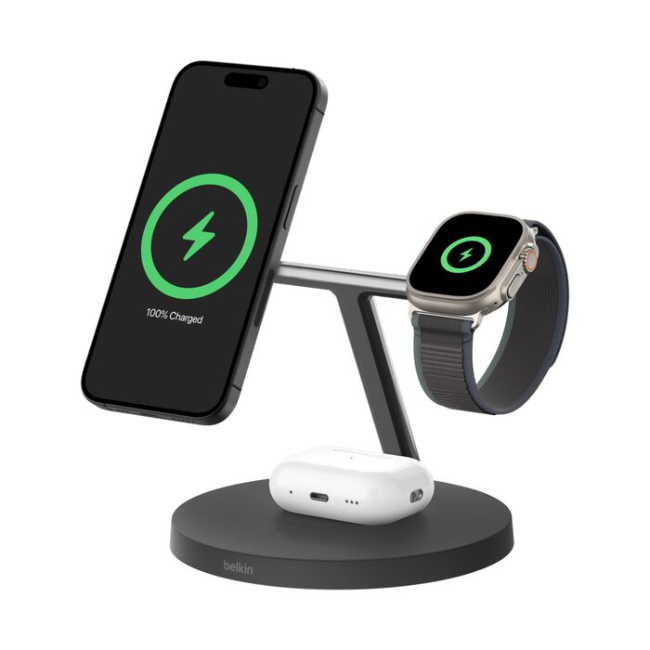 Belkin 3-In-1 Wireless Charging Stand Qi2 15W | WIZ032MYBK - Image 2