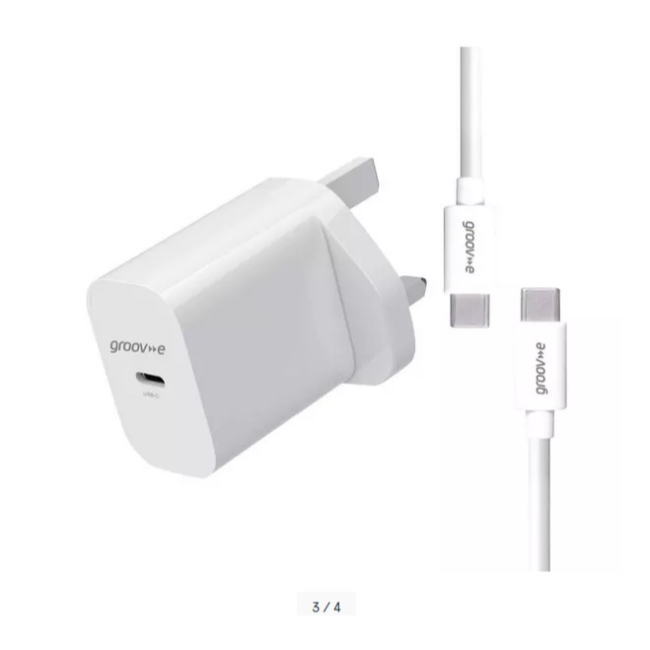 Groove USB-C 25w Charger With USB-C to USB-C Cable | White | GVMA112WE  - Image 1