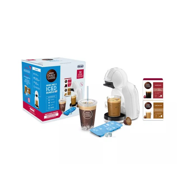 DeLonghi Nescafé Dolce Gusto Mini Me 2 Ice Bundle Coffee Machine | White | EDG335.W2CAPS