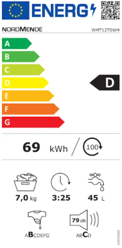 NordMende 7kg 1200 Spin Washing Machine White | WMT1271WH - Image 2