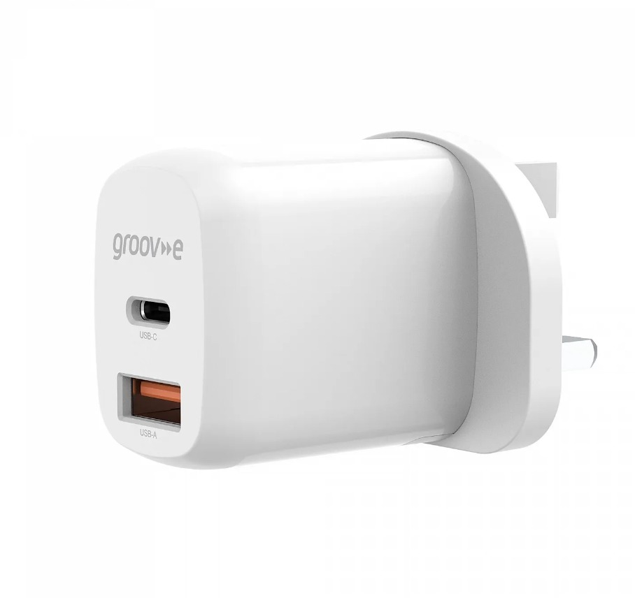 Groove 20W Dual USB-C & USB-A Charger - White | GVMA105WE Groove 20W Dual USB-C & USB-A Charger - White | GVMA105WE