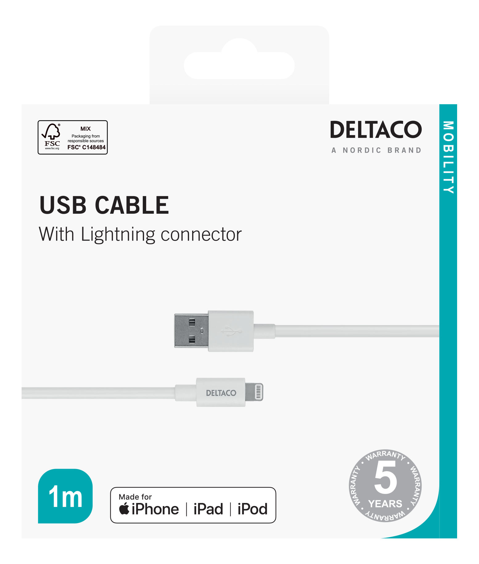 Deltaco 1M USB Cable With Lightning Connector - White | IPLH401 Deltaco 1M USB Cable With Lightning Connector - White | IPLH401