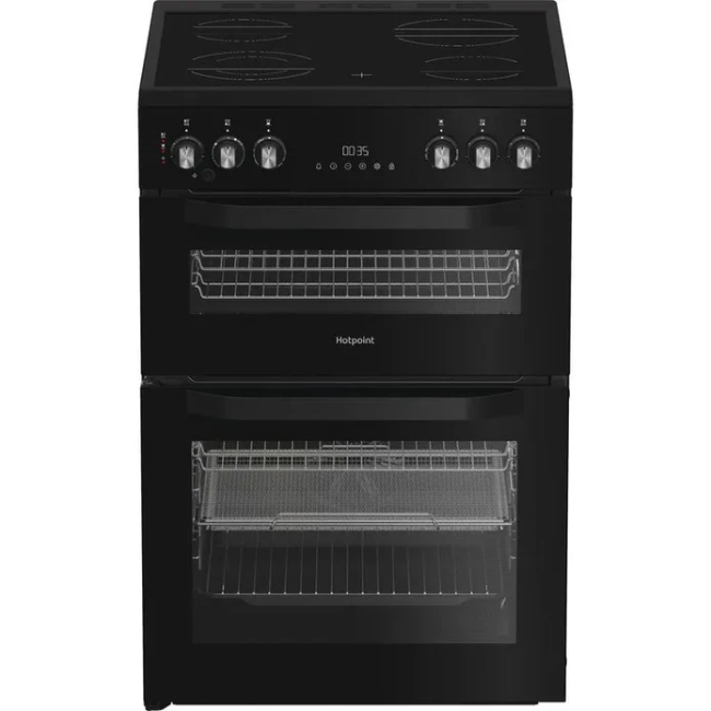 Hotpoint 60cm Freestanding Electric Double Cooker with Air Fryer - Black | HDE6VDCASB1