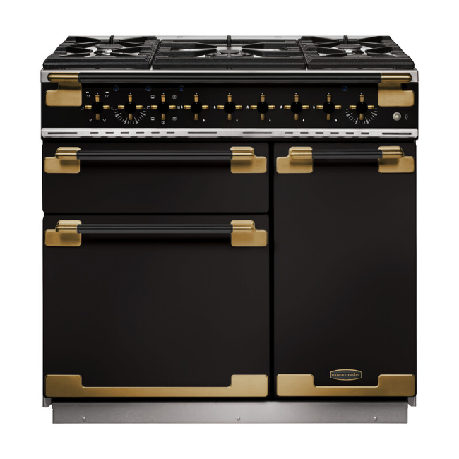 Rangemaster Elise Luxe 90 Dual Fuel Range Cooker  - Black & Brass | ELS90DFFGB-BE