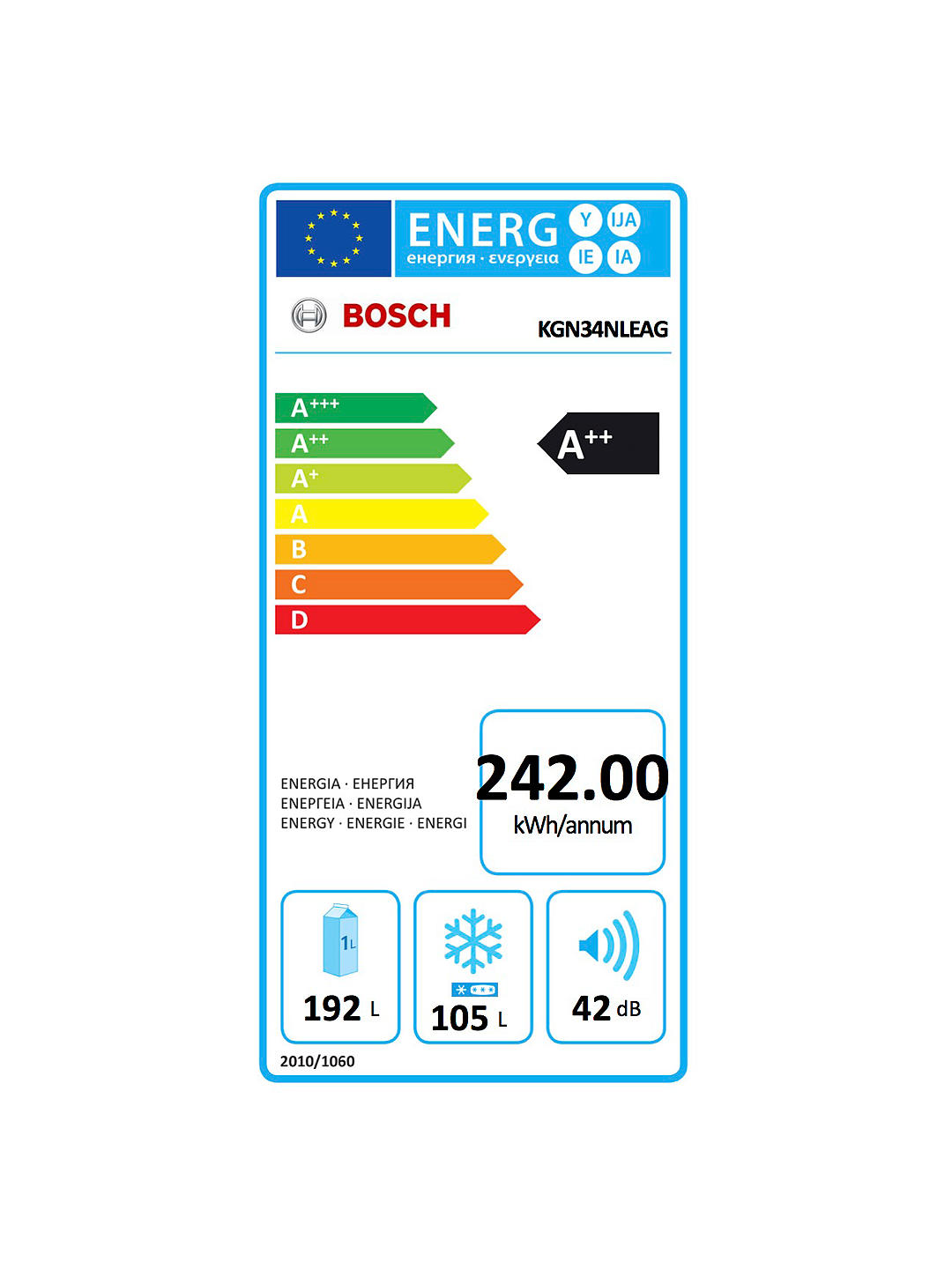 Bosch Serie 2 Fridge Freezer | 186x60cm | No Frost - Stainless Steel | KGN34NLEAG - Image 3 Bosch Serie 2 Fridge Freezer | 186x60cm | No Frost - Stainless Steel | KGN34NLEAG - Image 3