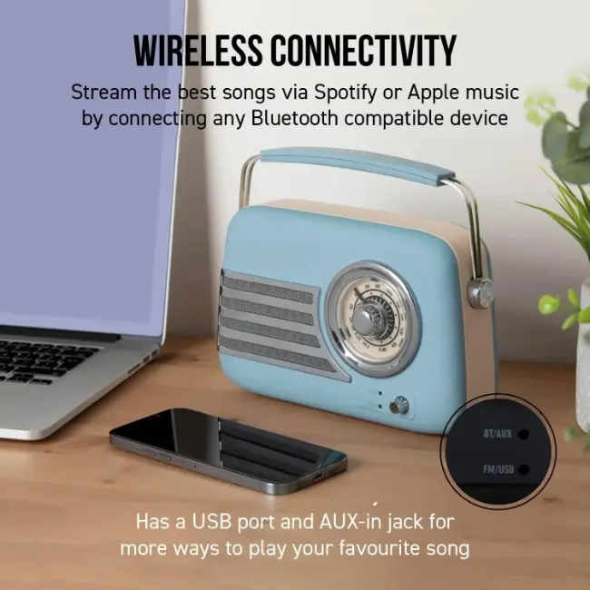 iTek Portable Bluetooth Retro FM Radio | Blue | I60028BLU - Image 4