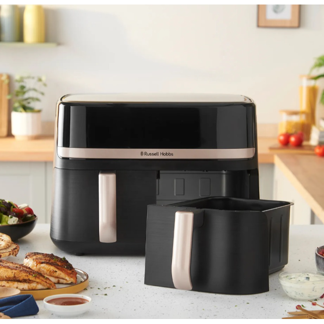 Russell Hobbs Air Fryer 9ltr Dual Basket | Black & Champagne | 27680 - Image 8