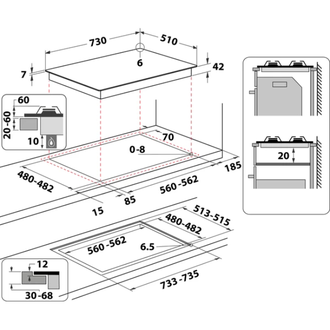 Indesit 73cm Gas on Black Glass Hob with 5 Burners | ING 72T/BK - Image 3