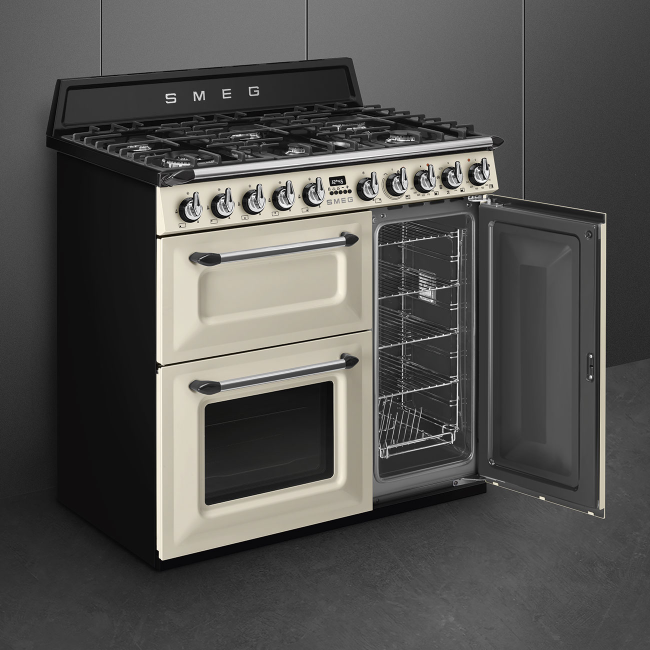 Smeg 90cm Duel Fuel Gas & Electric Range Cooker - Cream | TR93P - Image 7