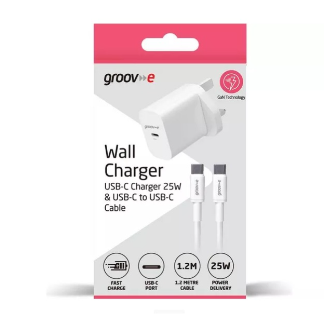 Groove USB-C 25w Charger With USB-C to USB-C Cable | White | GVMA112WE  - Image 2