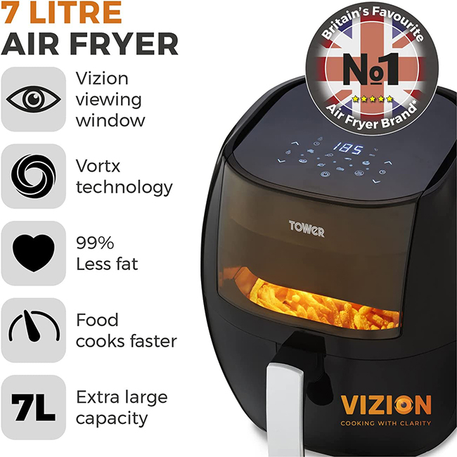 Tower  Vortx Vizion 7Ltr Digital Air Fryer | T17072 - Image 3 Tower  Vortx Vizion 7Ltr Digital Air Fryer | T17072 - Image 3