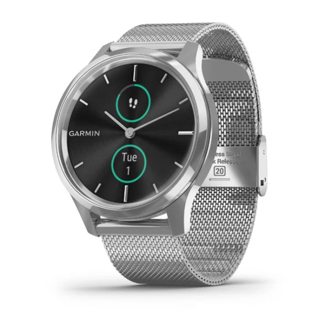 Garmin Vivomove Luxe Smartwatch Silver Stainless Steel Case with Silver Milanese Band | 49-GAR-010-02241-03 Garmin Vivomove Luxe Smartwatch Silver Stainless Steel Case with Silver Milanese Band | 49-GAR-010-02241-03