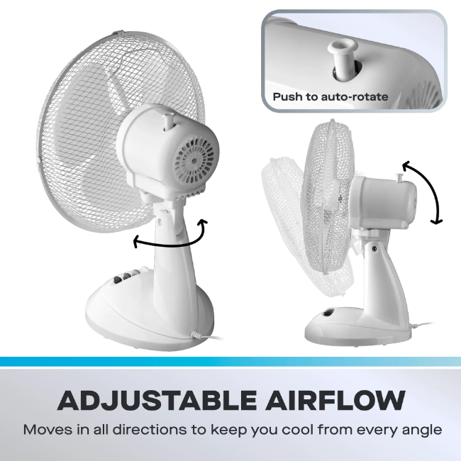 Daewoo 12" Oscillating Desk Fan | White | 859546 - Image 3