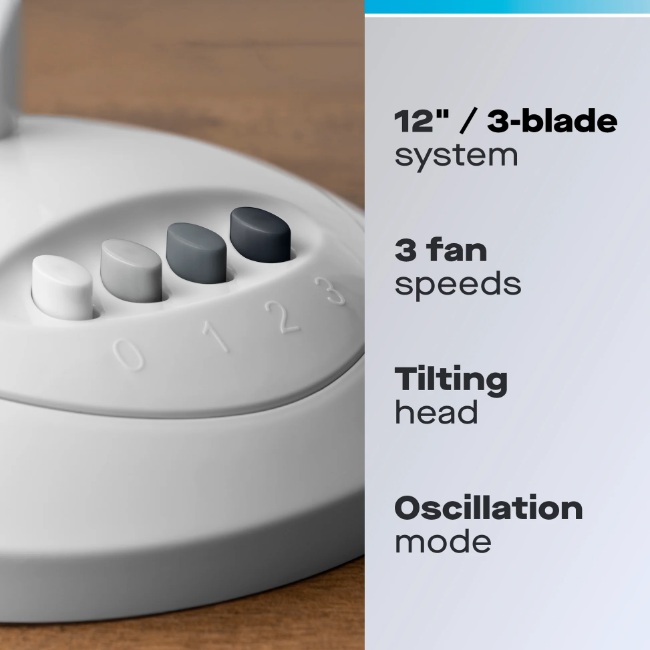 Daewoo 12" Oscillating Desk Fan | White | 859546 - Image 2
