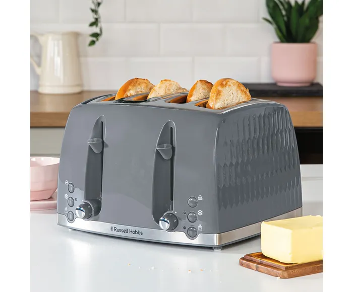 Russell Hobbs Honeycomb 4 Slice Toaster - Grey | 26073 - Image 6