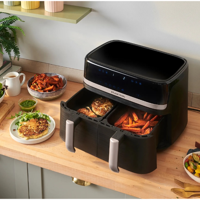 Russell Hobbs Air Fryer 9ltr Dual Basket | Black & Champagne | 27680 - Image 3