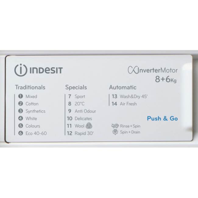 Indesit Push&Go Integrated Washer Dryer - White | BIWDIL861485UK - Image 12 Indesit Push&Go Integrated Washer Dryer - White | BIWDIL861485UK - Image 12